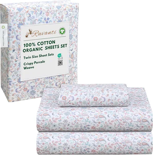 Miniatura 89 de RUVANTI Juego de sábanas de algodón orgánico 100% tamaño completo, tejido de percal, certificado GOTS, juego de 4 piezas, bolsillo profundo de 15