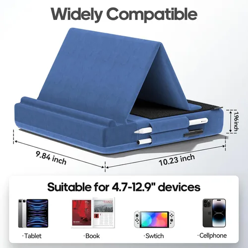 Miniatura 8 de KDD Soporte de almohada para tableta, soporte de iPad de visión multiángulo para regazo, cama y escritorio, base plegable con soporte para lápiz