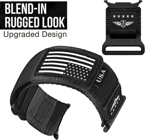 Miniatura 8 de Abanen Correa de reloj de nailon tejido resistente para Samsung Galaxy Watch 8 1.575 in/1.732 in, correa deportiva táctica sin huecos con bandera