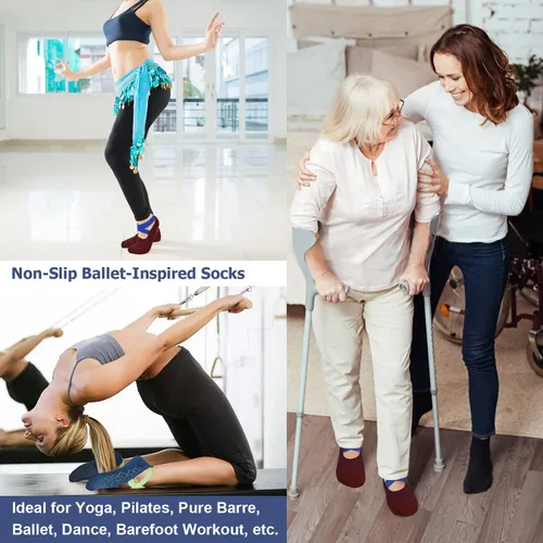 Miniatura 78 de Ozaiic - Calcetines de yoga para mujer con correas y agarres antideslizantes, ideales para pilates, Pure Barre, ballet, danza y entrenamiento