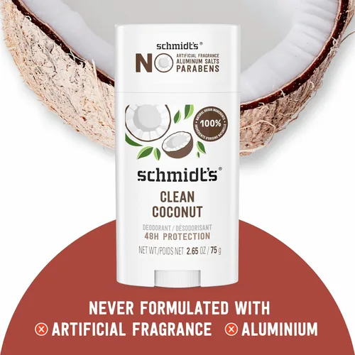 Miniatura 4 de Schmidt's Desodorante vegano sin aluminio Clean Coconut para mujeres y hombres, con protección contra olores las 24 horas, ingredientes naturales