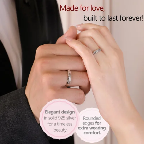 Miniatura 3 de Meissa 2 anillos de pareja para hombres y mujeres de plata de ley 925, anillos de promesa a juego, tamaño ajustable, hecho a mano, joyería nupcial