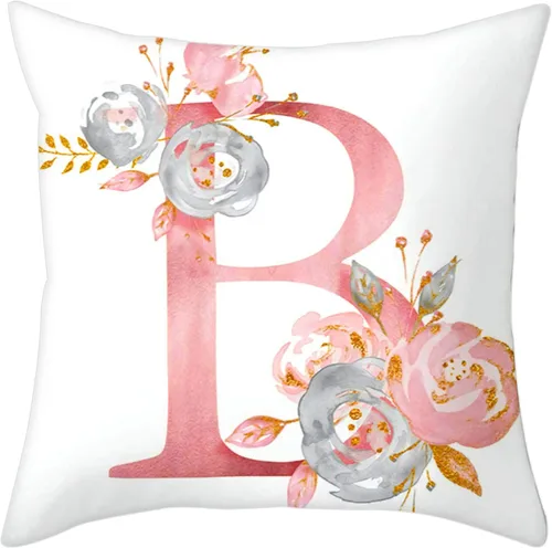 Miniatura 25 de Fundas de Almohada Decorativas del Alfabeto, Fundas de Cojín con Letras ABC y Flores, Fundas de Cojín Cuadradas de 18 x 18 Pulgadas, Protectores