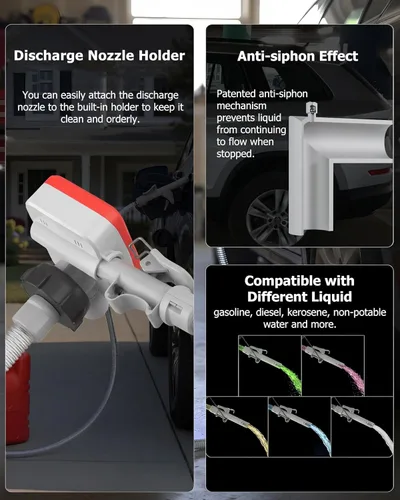Miniatura 5 de PETASOON - Bomba de transferencia de combustible portátil, alimentada por pilas, para bidones y tanques de gasolina/diésel/queroseno/líquidos