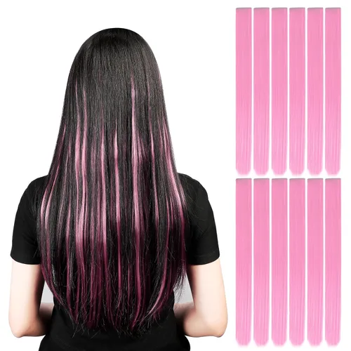 Miniatura 2 de YaFex 12 extensiones de cabello con clip, extensiones de cabello de color de 22 pulgadas, extensiones de cabello sintético largo y lacio para mujer