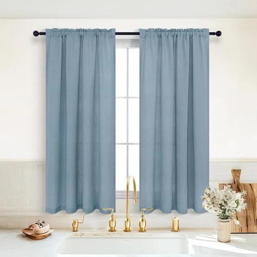 Miniatura 157 de KOUFALL Juego de 2 cortinas de puerta francesa, cortinas de lino para puerta/ventana, cortina transparente boho para cristal lateral delantero