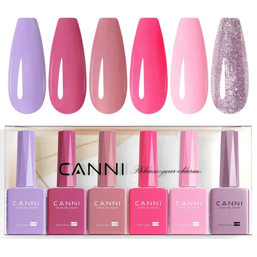 Miniatura 28 de CANNI Juego de esmaltes de uñas en gel sin hema de 9ml - Kit de manicura de gel para uñas rosa claro de 6 piezas, esmalte LED de remojo fácil