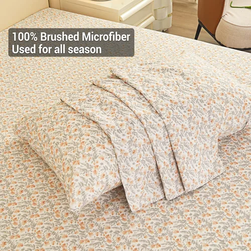 Miniatura 120 de Viviland Juego de sábanas de 3 piezas con estampado botánico de mariposas y flores rosas y moradas, sábanas de microfibra suave y transpirable