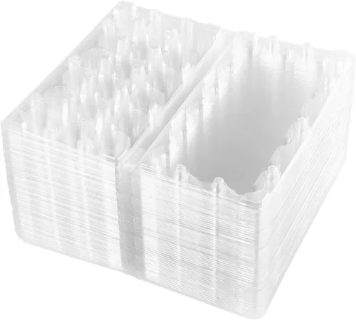 BSETONZON - 50 unidades de 18 rejillas pequeñas de codorniz de PVC apilable caja de almacenamiento de huevos/dispensador de huevos transparente caja