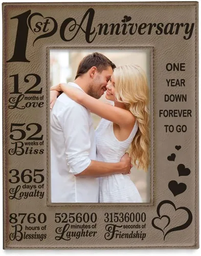 Miniatura 8 de KATE POSH Marco de fotos de cuero grabado para el primer aniversario – Regalos para pareja, regalos para él, regalo para ella, aniversario de papel