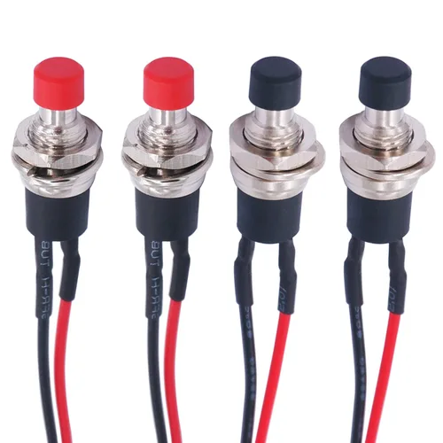 Miniatura 20 de Twidec/6 piezas de interruptores de botón momentáneo SPST AC250V/3A AC125V/6A mini apagado(encendido) en negro + rojo con cables presoldados Negro