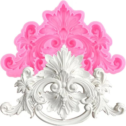 Miniatura 11 de Moldes barrocos de silicona para fondant de encaje de volutas para alivio de flores de caramelo, molde de filigrana esculpido en 3D para decoración