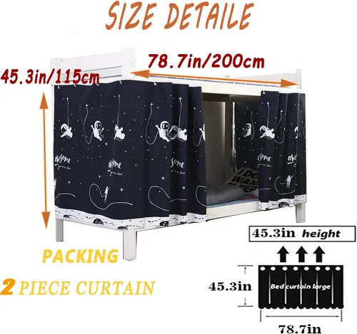 Miniatura 2 de Navhao 2 Paneles, Cortinas de Litera Inferior de Tela Dosel de Cama Cortinas para Estudiantes Redes de Sombreado para Cama Individual, 45.3*78.7