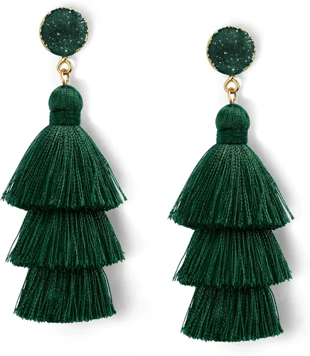 Me&Hz - Aretes de borlas en capas de colores, aretes colgantes con borlas y drusa de estilo bohemio para mujer, adolescente y niñas, regalo ideal