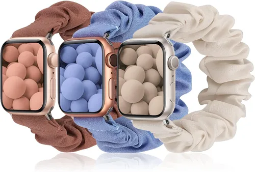 Miniatura 27 de TOYOUTHS - 3 paquetes compatibles con Apple Watch Band Scrunchies 1.496 in (38 mm) tela suave patrón impreso pulsera de tela para mujer iWatch