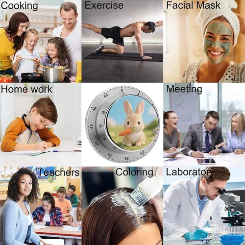 Miniatura 5 de Cute Rabbit 1 Kitchen Timer - Mechanical Visual Timer, Stainless Steel Digital Timers with Magnetic Base Egg Timers for Hard Boiled Eggs 60-Minute