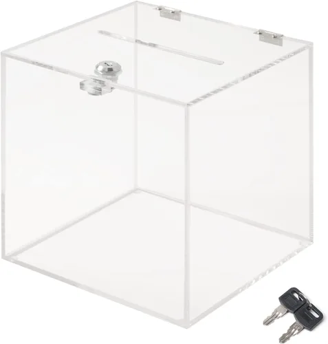 CiaoHER Caja de donación acrílica de 8 x 8 x 8 pulgadas, caja de sugerencias de boleta para almacenamiento de dinero para votación, caridad, boleta,