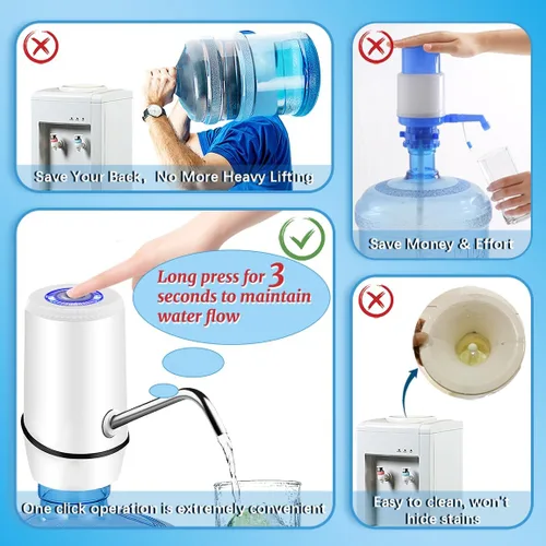 Miniatura 3 de Dispensador de agua para botella de 5 galones, bomba de agua eléctrica para jarra de 5 galones con interruptor y carga USB, dispensador de jarra