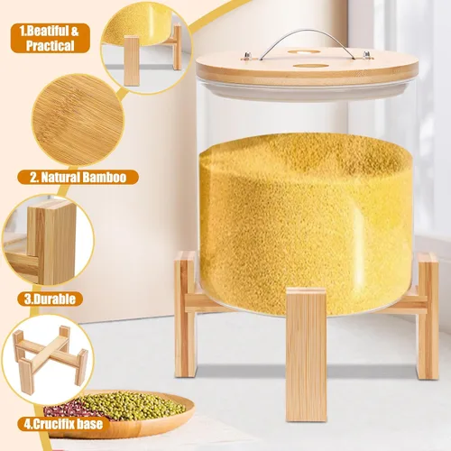 Miniatura 2 de Dispensador de arroz de vidrio, recipiente de almacenamiento de arroz, recipiente de harina y cereales con tapa hermética y soporte, recipiente