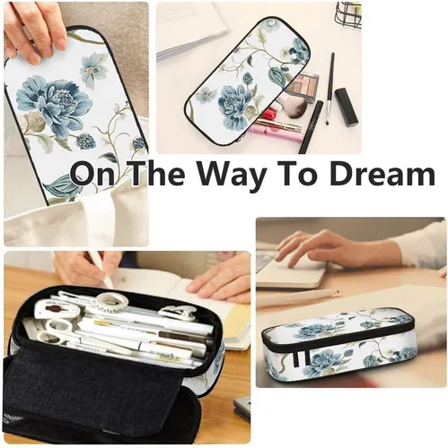 Miniatura 4 de Yekiua Estuche para lápices con flores étnicas japonesas de gran capacidad; estuche para lápices con flores para oficina, universidad o maquillaje