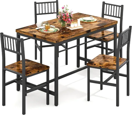Miniatura 2 de Lamerge Juego de mesas de cocina para 4, juego de mesa de comedor rectangular con 4 sillas de respaldo, juego de mesa de comedor de 5 piezas