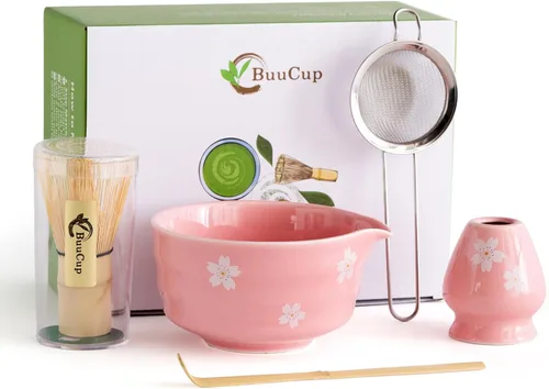 Miniatura 12 de Buucup Juego de matcha, 5 piezas de aguacate verde matcha con cuenco en forma de corazón con boquilla, batidor de bambú, cuchara, tamiz y soporte