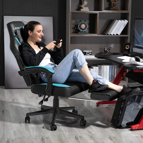 Miniatura 2 de LEMBERI Sillas de juegos para adultos, sillas ergonómicas de videojuegos con reposapiés, silla de juegos grande y alta, capacidad de peso de 400