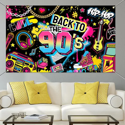 Miniatura 7 de Mocsicka Pancarta de fondo para fiesta de casa de los años 90, decoración de fiesta de hip hop de regreso a los 90, decoración de pared de graffiti