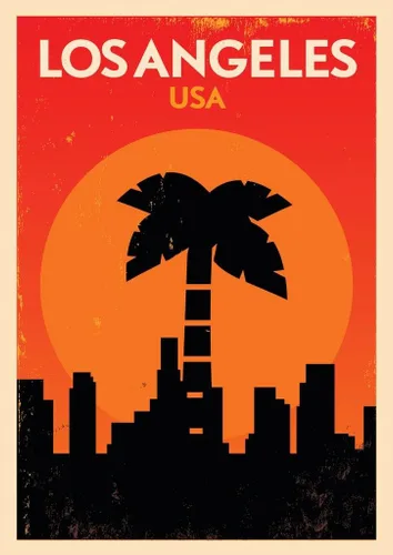 Miniatura 3 de Póster de viaje retro laminado de Los Ángeles, California, EE. UU., horizonte, palmera, árbol de palmera, arte de pared de borrado en seco, 16 x 24