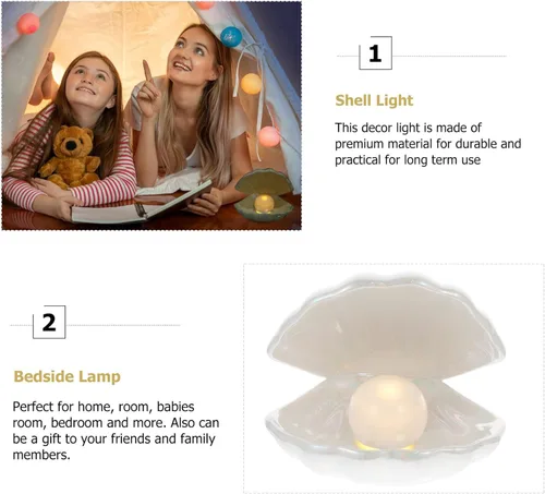 Miniatura 5 de IMIKEYA Shell Pearl Light White Ceramic LED Pearl in Shell Luz nocturna Escritorio portátil inspirado en el océano Lámpara de concha para dormitorio