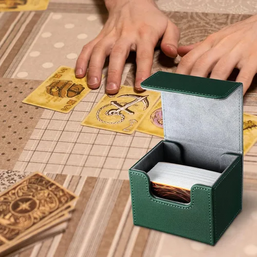 Miniatura 6 de Weewooday 5 cajas de cuero para cartas de mazo de gran tamaño, caja de almacenamiento para 100 tarjetas con funda compatible con MTG TCG, 5