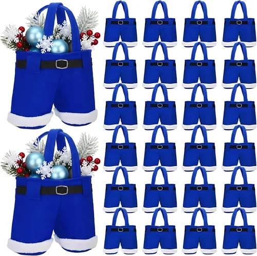 Aliceset 24 Bolsas de Dulces de Navidad con Asa, Bolsas de Regalo con Diseño de Pantalones de Santa, Canasta de Golosinas Navideñas, Portavinos,