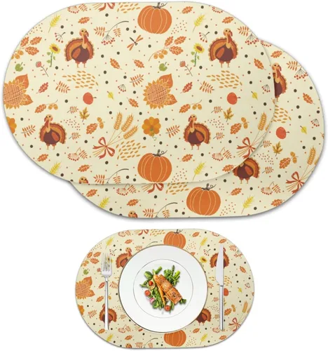 Miniatura 14 de Pumpkin Placemats Set of 4 Ghost Non Slip Washable Heat Resistant Place Mats 12x18 Inch Round Tablemats for Dining Kitchen Party Daily Table Decor