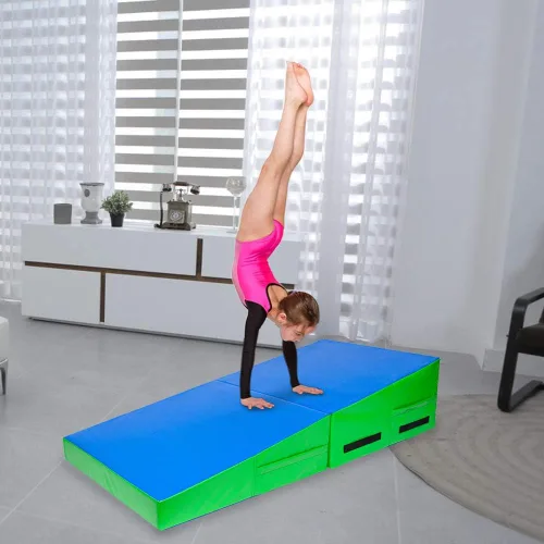 Miniatura 4 de Matladin Colchoneta de Volteretas de 48"x24"x14" - Colchoneta Plegable de Gimnasia Cuña de Queso para Niños, Niñas Entrenamiento en Casa