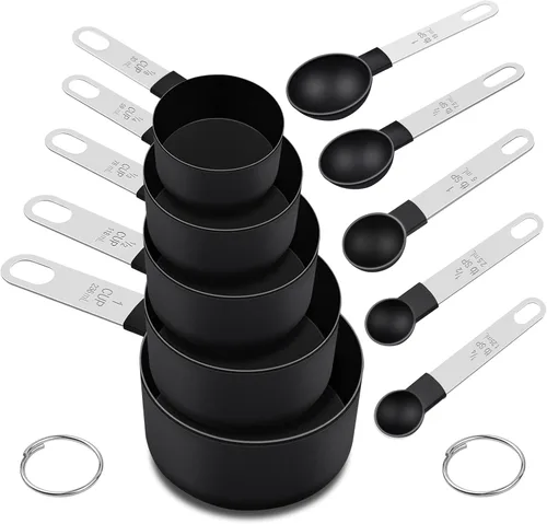 Juego de tazas y cucharas medidoras, 10 herramientas de medición de anidación, accesorios esenciales de cocina con mango de acero inoxidable para