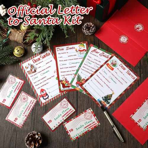Miniatura 2 de Cholemy 192 piezas de 48 juegos oficiales de cartas a Papá Noel, incluye tarjetas de Navidad con sobres a juego, sellos, calcomanías de 5 x 7 letras