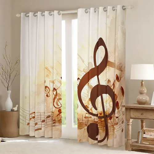 Miniatura 2 de Erosebridal - Paneles de cortina con notas musicales retro rotantes para ventana, cortinas estilo grunge de música rock para niños y adultos