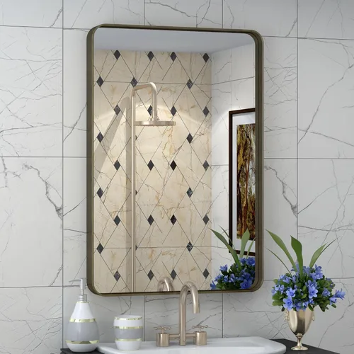 Miniatura 119 de Paquete de 2 espejos de baño con marco de metal negro de 22 x 30 pulgadas, espejo rectangular redondeado negro mate, antioxidante, se cuelga