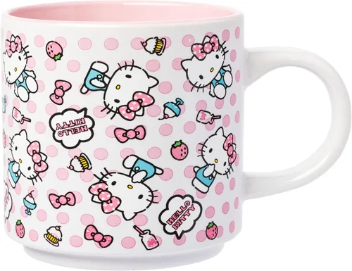 Miniatura 16 de Silver Buffalo Sanrio Hello Kitty - Taza de cerámica con lunares rojos y blancos, 20 onzas Hello Kitty lunares rojos y blancos