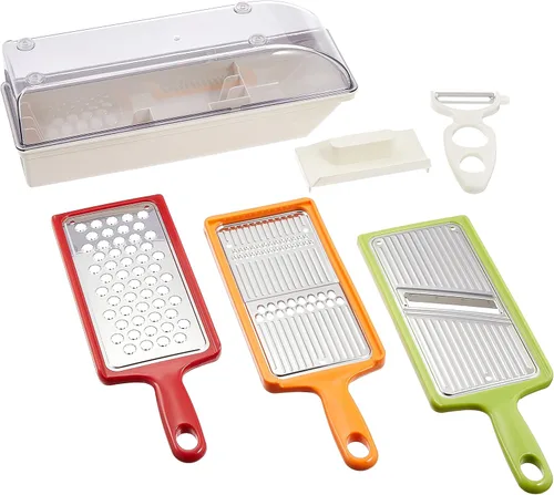 Miniatura 8 de Wahei Freiz ME-7288 - Juego de rebanador, fabricado en Japón, rebanador, Julienne, rallador, pelador, soporte de seguridad, estuche
