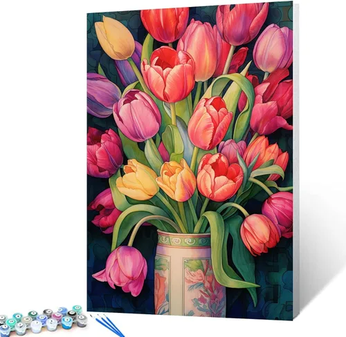 Miniatura 38 de Tucocoo Kit de pintura de lavanda por números con pinceles y pigmento acrílico sobre lienzo para adultos, diseño rústico de ventanas, arte floral