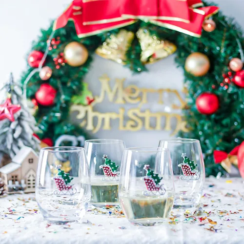 Miniatura 2 de Vipush Juego de Copas de Vino Navideñas de 4 - 18 Oz Vasos para Beber con Cristal Navideño sin Tallo Copas de Vino de Vacaciones Regalo Cristalería