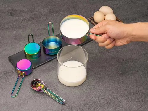 Miniatura 7 de WELLSTAR Juego de 8 tazas y cucharas medidoras de acero inoxidable 18/8 de grado alimenticio para medición de líquidos secos, accesorios de cocina