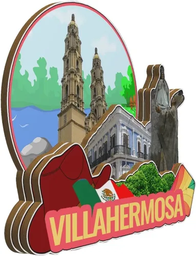 Miniatura 2 de Villahermosa - Imán de madera para nevera, diseño de México, monumentos en 3D, recuerdos coleccionables, decoración hecha a mano, 2041