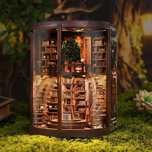 Miniatura 5 de Kit de rincón de libros para adultos y adolescentes – Biblioteca de casa en miniatura de bricolaje, biblioteca anillo de sabiduría rompecabezas