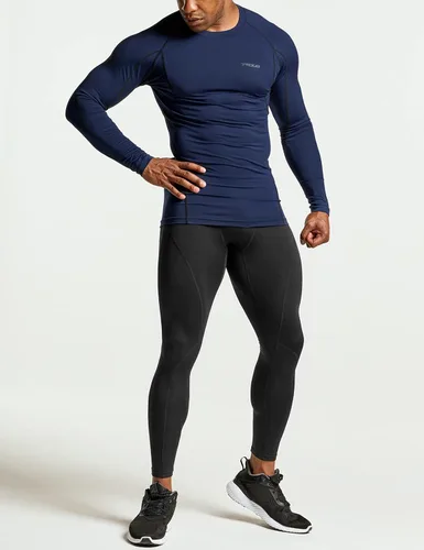 Miniatura 4 de TSLA - Paquete de 1 o 3 camisas de compresión de manga larga FPU 50+ para hombre, camisa de entrenamiento atlético, protector de erupción