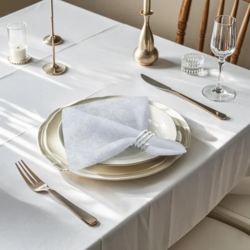 Miniatura 3 de Servilletas cuadradas de jacquard blanco, servilletas de poliéster suave resistentes a las arrugas con diseño damasco, servilletas de tela