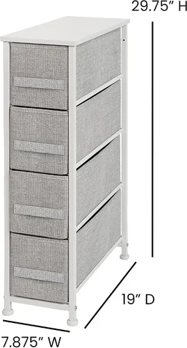 Miniatura 3 de Flash Furniture Harris - Cómoda de 4 cajones con marco de hierro fundido blanco con parte superior de madera delgada con cajones de tela gris claro