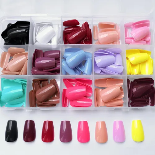 Miniatura 5 de 360 uñas postizas a presión de ataúd, uñas postizas cortas de bailarina, uñas postizas acrílicas de color de cobertura completa, puntas de uñas