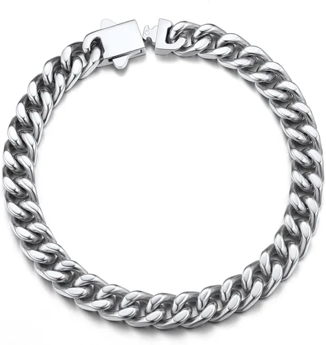 ChainsProMax Pulseras de cadena cubana de acero inoxidable para hombre, 5790.472 in de ancho, 7.58.39 pulgadas de largo, negrodorado (enviar caja de